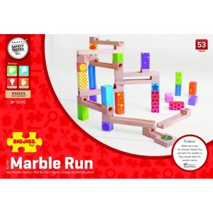 Bigjigs Toys Drevená farebná guličková dráha, 53 dielikov